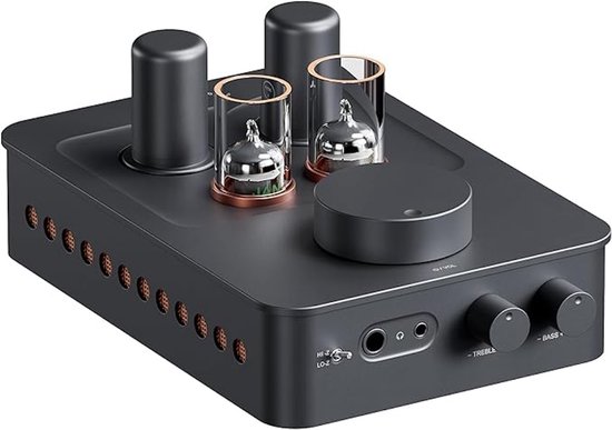 Fosi Audio GR70 – Buizen Hoofdtelefoonversterker & Voorversterker – HiFi Buizenversterker – 16–300Ω – Instelbare Bas & Treble – Compact Aluminium Ontwerp