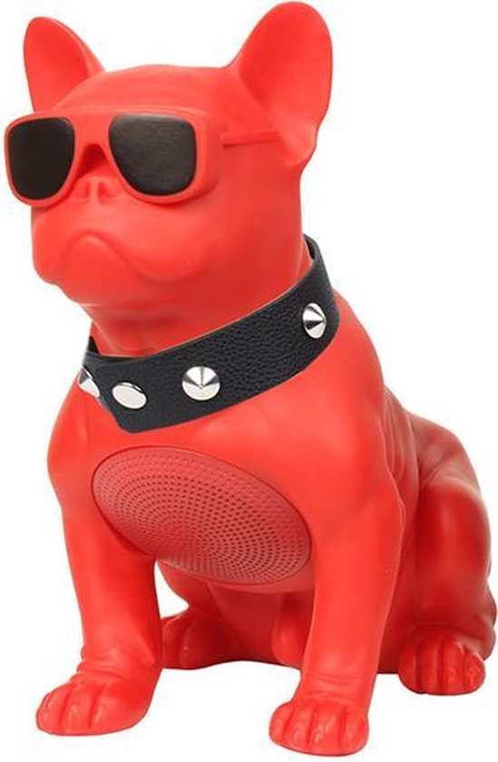 Franse Bull Dog Speaker CH-M10 - Draadloze Portable Bluetooth Speaker - USB Poort - Radio - Micro SD - 25 cm - Rood van Merkloos