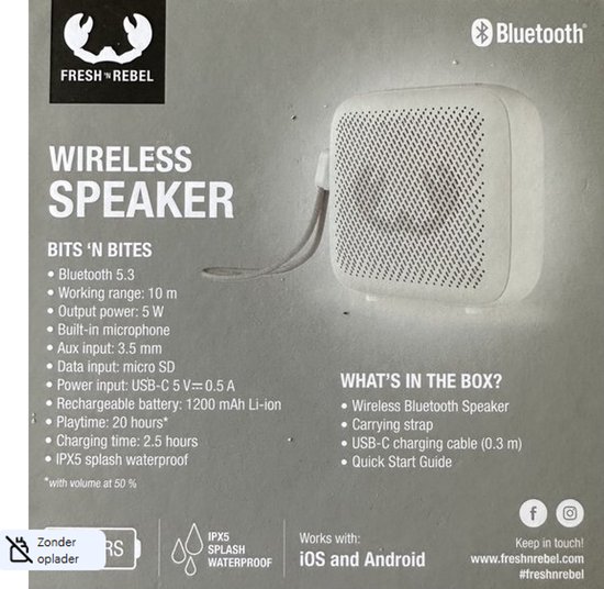 Fresh ’n Rebel draadloze speaker 11 x 11 cm | diverse kleuren
