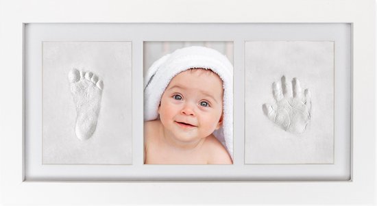 Frummel Fotolijst Baby (33 x 18 cm) - Klei Afdruk (Gipsafdruk baby) - Beter dan gips afdruk - Hand Voet Afdruk - Kraamcadeau Meisje / Kraamcadeau Jongen - Kerstcadeau van Frummel