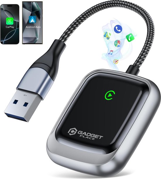 Gadgetplace 2 in 1 Draadloze Dongle met USB C Adapter - Geschikt voor Draadloos Carplay Apple & Android Auto - Wireless van Gadgetplace