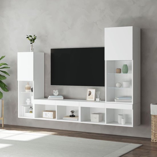 Gecheer 4-TLG.TV Wall Cabinet, Living Room, Attachment Wall, Cabinet Wall, Wall Cabinet, TV Cabinet, TV Cabinet, Media Wall, TV Table, Living Room Sets, TV Furniture, Wood Material, Glass van Merkloos