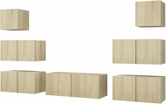 Gecheer Modern 7-Piece Furniture for TV Wall Mounted Chipboard Sonoma Oak 30.5/60/80 x 30 x 30 cm Modern Wall TV Cabinet Wall TV Cabinet Wall Cabinet van Merkloos