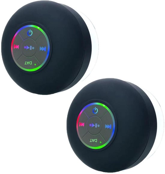 GELLDG 2 stuks badkamerluidsprekers - douche - Zuignap type - Mini - Draagbare draadloze luidsprekers - Compact volume - Bass stereo - Met LED-verlichting - Geschikt voor badkamer, feestjes, reizen, thuis