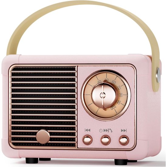 GELLDG Bluetooth-luidspreker - Klein - Retro - Draagbare feestluidspreker - Geschikt voor binnen en buiten - Decoratie voor kinderkamer - Perfect cadeau of decoratie voor verjaardagen, feesten en bruiloften - Roze van Merkloos