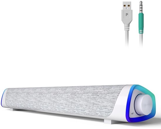 GELLDG Computerluidsprekers - USB-voeding Bluetooth pc-soundbar - Met aan/uit-knop en LED-indicator - Geschikt voor desktop- en laptop-pc's - Wit