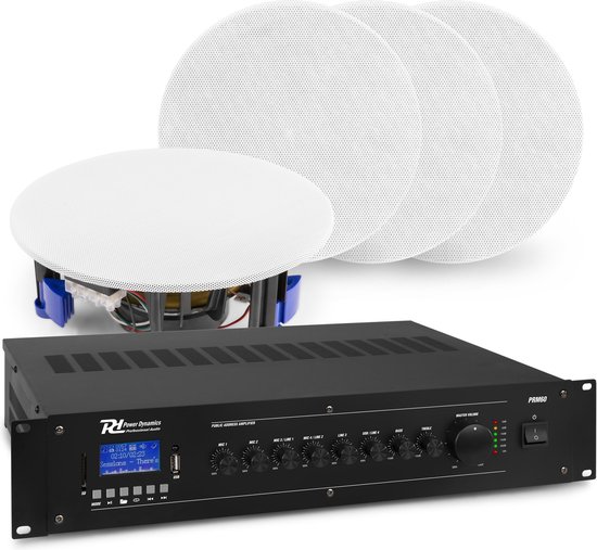 Geluidsinstallatie met Bluetooth, 4x inbouw speaker en 100v versterker van Power Dynamics