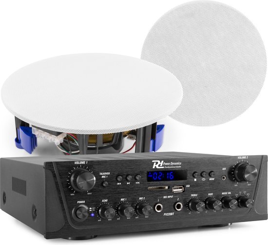 Geluidsinstallatie met Bluetooth - Power Dynamics - PV220BT versterker met 2x ESCS5 plafond speaker van Power Dynamics