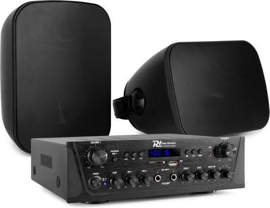 Geluidsinstallatie met Bluetooth - PV220BT 2-zone versterker audio + 2 BD50B opbouw speakers - 5'' van Power Dynamics