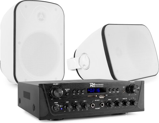 Geluidsinstallatie met Bluetooth - PV220BT 2-zone versterker audio + 2 BD50W opbouw speakers - 5'' van Power Dynamics