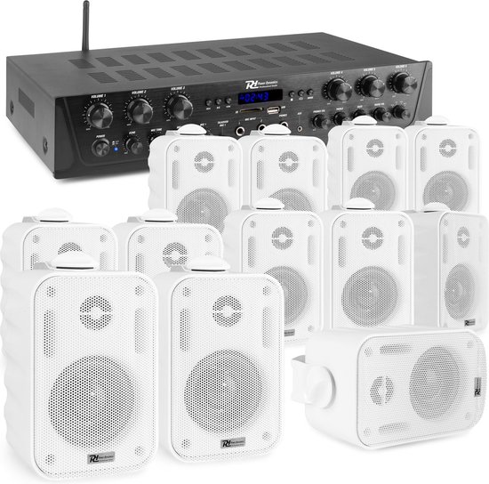 Geluidsinstallatie met Bluetooth - PV260BT 6-zone versterker audio + 12 BGO30 witte 3'' speakers van Power Dynamics