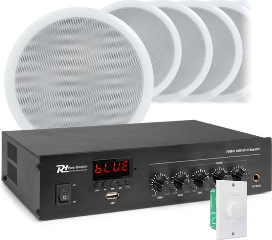 Geluidsinstallatie met PDM45 100V versterker met Bluetooth & 10 CSPB5 plafondspeakers