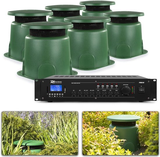 Geluidsinstallatie - Power Dynamics 100V Bluetooth geluidsinstallatie voor buiten met 6 weerbestendige speakers en kabels - 180W van Power Dynamics