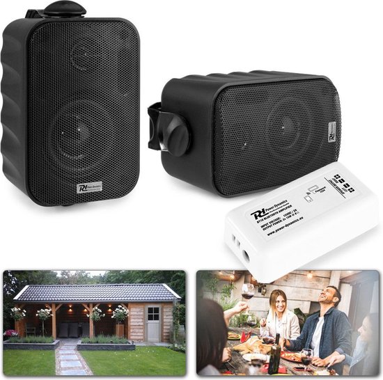Geluidsinstallatie voor tuin, terras, etc. - Bluetooth geluidsinstallatie met 2 weersbestendige opbouwspeakers (3 inch) - Zwart van Vonyx