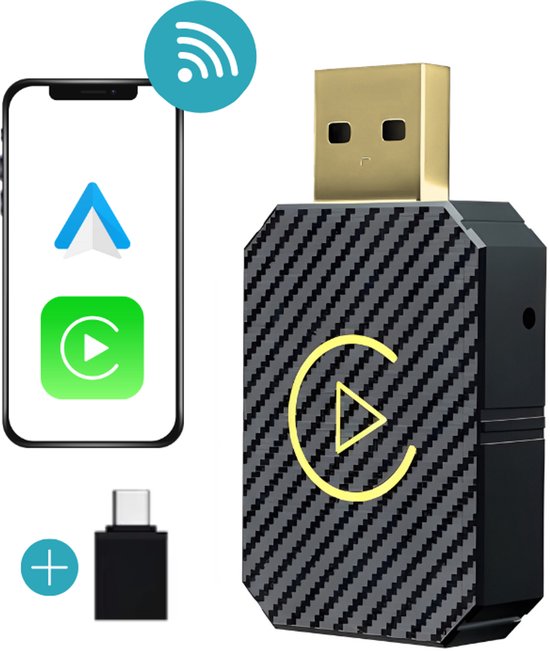 George Napoli Carplay Dongle Draadloos - Geschikt voor Apple CarPlay en Android Auto - Carplay Dongle - USB-A en USB-C van George Napoli