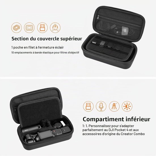 geschikt geschikt voor DJI Osmo Pocket 4 Handtas, Osmo Pocket 4 Accessoiretas – Draagbare tas met polsbandje en karabijnhaak, beschermtas geschikt geschikt voor accessoires, opberg- en beschermingstas, zwart.