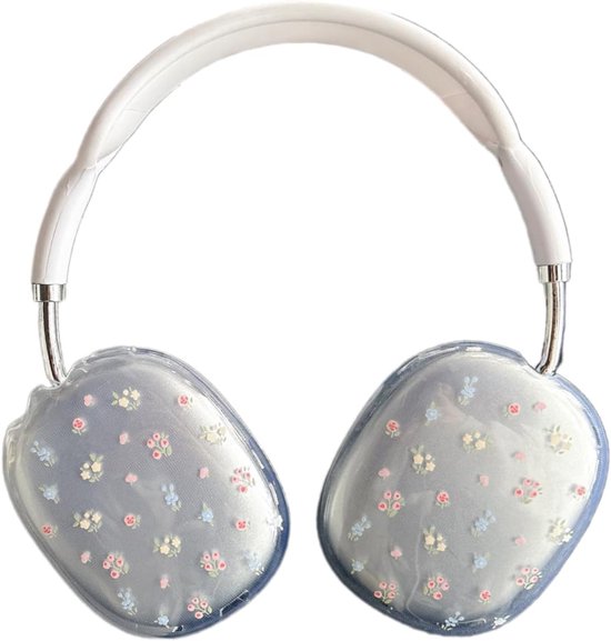Geschikt voor AirPods Max hoesje, schattig kleurrijk bloemknopontwerp, transparant schokbestendig bufferbeschermhoes voor AirPods Max (Bell orchidee)