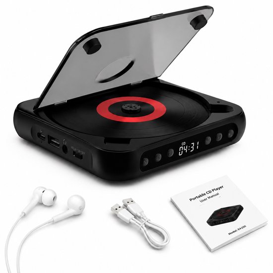 Gloovon® Draagbare CD-speler Bluetooth - A-B Repeat Functie - Geschikt voor Taalstudie en Reizen - Inclusief Oortjes - Zwart