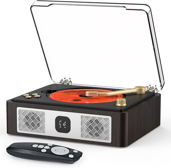 Gloovon® - Retro CD-speler – Bluetooth 5.4 Dual-Modus – 3600mAh Accu – CD naar USB Digitaliseren – Optische Uitgang – Houtlook Design