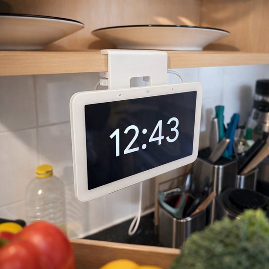 Google Nest Hub Onder Kast Houder Wit – Zonder Boren | Onderbouw Beugel Keuken | Ruimtebesparende Mount | Smart Home Accessoire | Eenvoudige Installatie Zonder Schroeven | Kabelmanagement | Geschikt voor Google Nest Hub van Merkloos