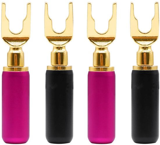 Gouden Spade Speaker Connectoren met U-vork en Banana Plugs voor Solderless Terminals - 4 Stuks voor Geluidsinstallaties en Audio Kabels