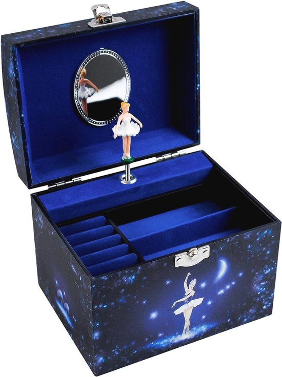 Grote fosforescerende sieradendoos met muziek en danseres - marineblauw van Jewelkeeper