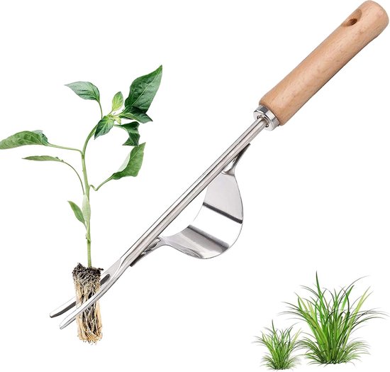 Handmatige roestvrij stalen onkruidsteker, tuingereedschap met natuurlijk houten handvat voor graven, onkruidsteker, grubber, zaailing, jätentransplantatio, draagbare en eenvoudige onkruidsteker van Spear & Jackson
