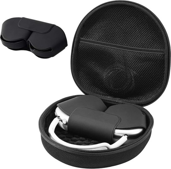 Hard draagbaar smart case voor nieuwe AirPods Max, hoofdtelefoon reistas met slaapmodus cover en mesh zak, AirPods Max beschermende draagbare shell opbergtas - zwart