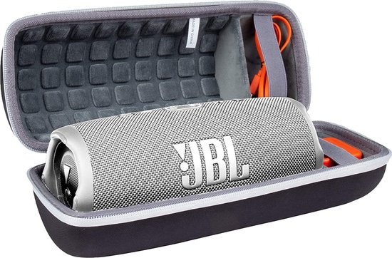 Hard Travel beschermhoes etui geschikt voor JBL Charge 4 / JBL Charge 5 draagbare Bluetooth luidspreker (zwarte hoes/binnenkant grijs, witte ritssluiting) Alleen de beschermhoes van Merkloos