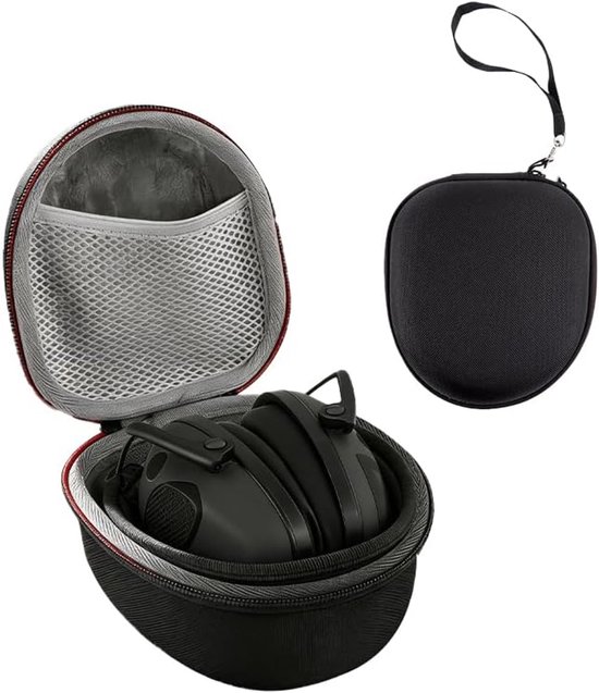 Hardcase voor gehoorbescherming en koptelefoons, robuuste EVA-hoes, zwart, schokbestendige opbergdoos met gaasvak, compatibel met opvouwbare oorkappen