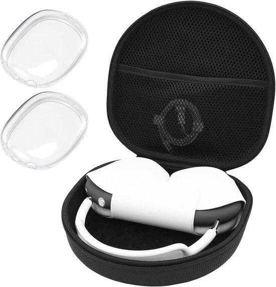 Harde hoes voor Apple AirPods Max en AirPods Max 2, reisbeschermende draagtas met siliconen oorkussens, schokbestendige EVA-schaal met zachte voering en accessoirevak, zwart