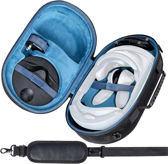 Harde hoes voor Meta Quest Pro/Meta Quest 3 All-in-One VR-headset, alleen hoes (zwart+blauw)