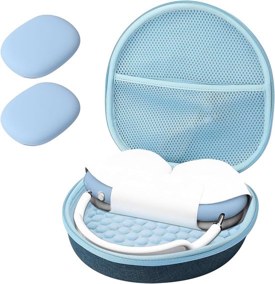 Harde hoes voor nieuwe AirPods Max, reisdraagtas voor hoofdtelefoon met siliconen oorkussentje en gaasvak, AirPods Max beschermende draagbare opbergtas - marineblauw