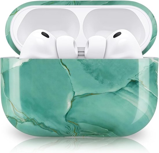 Harde PC-hoes compatibel met AirPods Pro 3e generatie 2025, marmerpatroon, voor meisjes en vrouwen, schokbestendige beschermhoes voor Apple AirPods Pro 3 Gen-groen