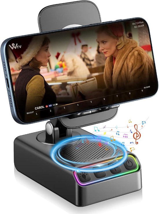HD Omgeving Sound Speaker - Draagbare Bluetooth Speaker met Telefoonhouder - Draadloze Oplader voor iPhone/iPad/Samsung - Populair Cadeau voor Mannen en Vrouwen - Cadeau voor Vader en Moeder - Zwart - 1 Stuk van Merkloos
