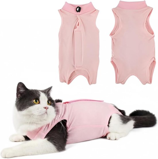 Herstelpak voor katten na operatie - Anti-likpak voor huidziekten en buikwonden, comfortabele E-collar vervanger in roze