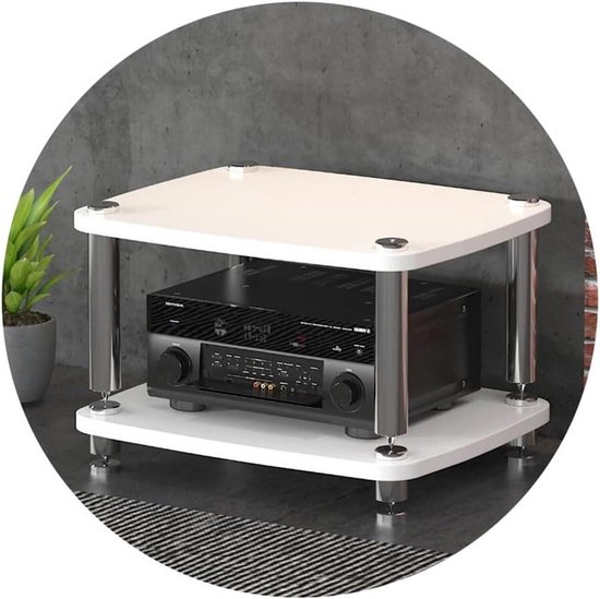 HIFI Audio Kast - Platenkast Versterker - Muziek Luisteren - Schokabsorberende Voeten - 60 x 48 x 38 cm - Wit