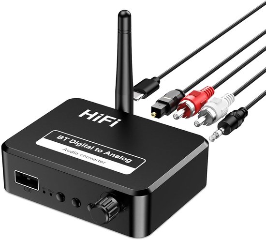 HiFi-Bluetooth 5.1-ontvanger voor stereo-installatie thuis, digitaal-naar-analoog-audio-omzetter voor tv, 3,5 mm Bluetooth-adapter, draadloze audio-ontvanger van Merkloos