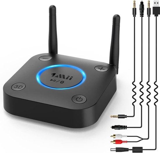 HiFi draadloze audio-adapter met bluetooth 5.1-ontvanger en 3D surround - aptX optisch RCA AUX 3.5 mm coaxiaal - voor thuis stereosystemen met lage latentie van 1Mii
