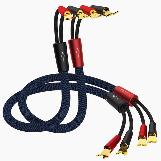 HiFi OFC Luidsprekerkabel met Vergulde Y Spades Connectors - 2 Stuks - Mannelijk naar Mannelijk - 2 Meter