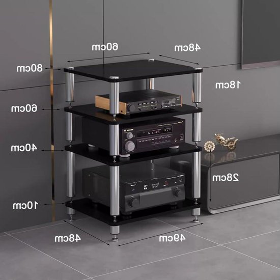 HiFi rek - AV meubel - Audio-opslag - Schokabsorberende voeten - 60x48x40cm - Zwart