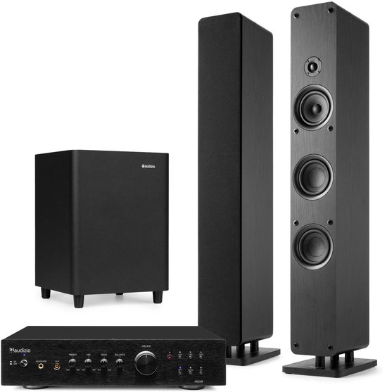 HiFi stereo set - Audizio home cinema set - Met HiFi-speakers, subwoofer en versterker - Zwart - 450W van Merkloos