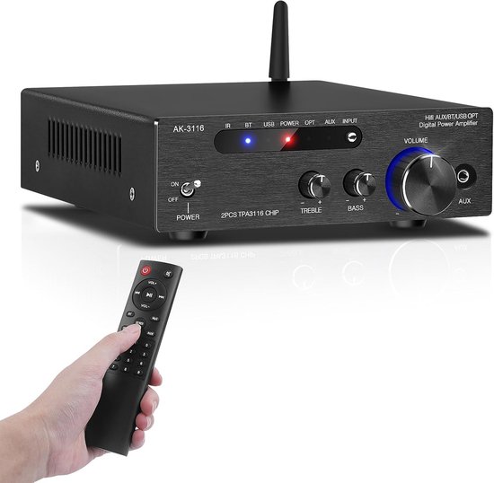 HiFi Versterker - Stereo Audio - Muziek Streamen - Bluetooth 5.0 - 2x 100W - Zilver
