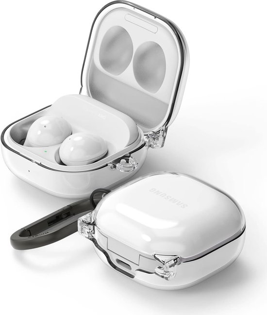 Hinge Compatibel met Samsung Galaxy Buds FE (2023) / Buds2 Pro / 2 / Pro/Live Case, Hoesje Accessoire met Karabijnhaak - Clear Transparant