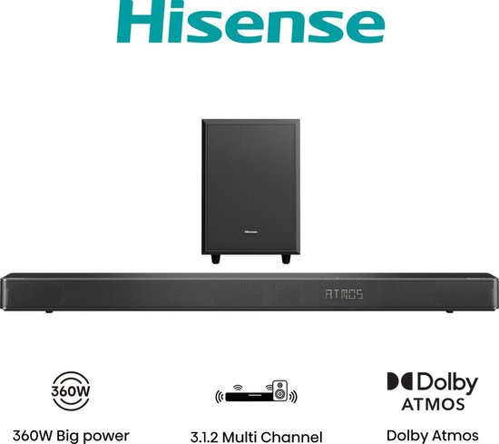 Hisense AX3120G soundbar luidspreker Zwart 3.1.2 kanalen 360 W van Merkloos