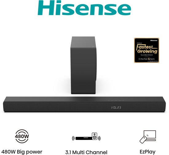 Hisense HS3100 soundbar luidspreker Zwart 3.1 kanalen 480 W van Hisense