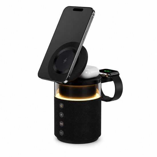 HOB SoundCharge PRO - 5-in-1 Speaker - Powerbank - Telefoonhouder - Snel Lader Telefoon Airpods Smartwatch - Nachtlamp Laadstation