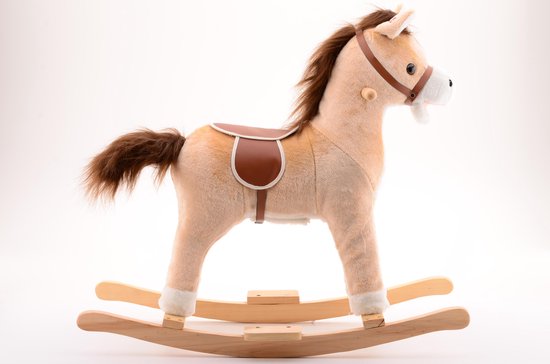 Hobbelpaard Hout Beige/Bruin voor Kinderen vanaf 2 Jaar - Hobbelpaard met Geluid - 64CM Hoog van Angel Toys