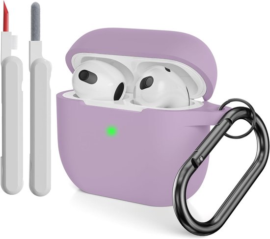 Hoes Beschermhoes Compatibel met Airpods 3 met Reinigingskit, Premium Zachte Siliconen Skin Hoes Beschermhoes Schokabsorberende Beschermhoes voor Airpods 3e Generatie met Karabijnhaak, Lavendel