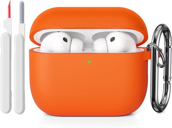 Hoes beschermhoes compatibel met AirPods Pro 3e generatie met reinigingsset, stootvaste zachte dunne beschermhoes case voor Airpods Pro 3 met Cleaner Kit en karabijnhaak, oranje